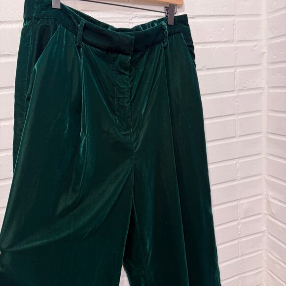 Gibson Latimer NWT Velvet Trousers Emerald Green High Rise Wide Leg 16 Holidays - Picture 4 of 16